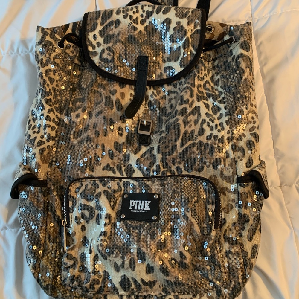 Victoria secret pink sequin cheetah backpack